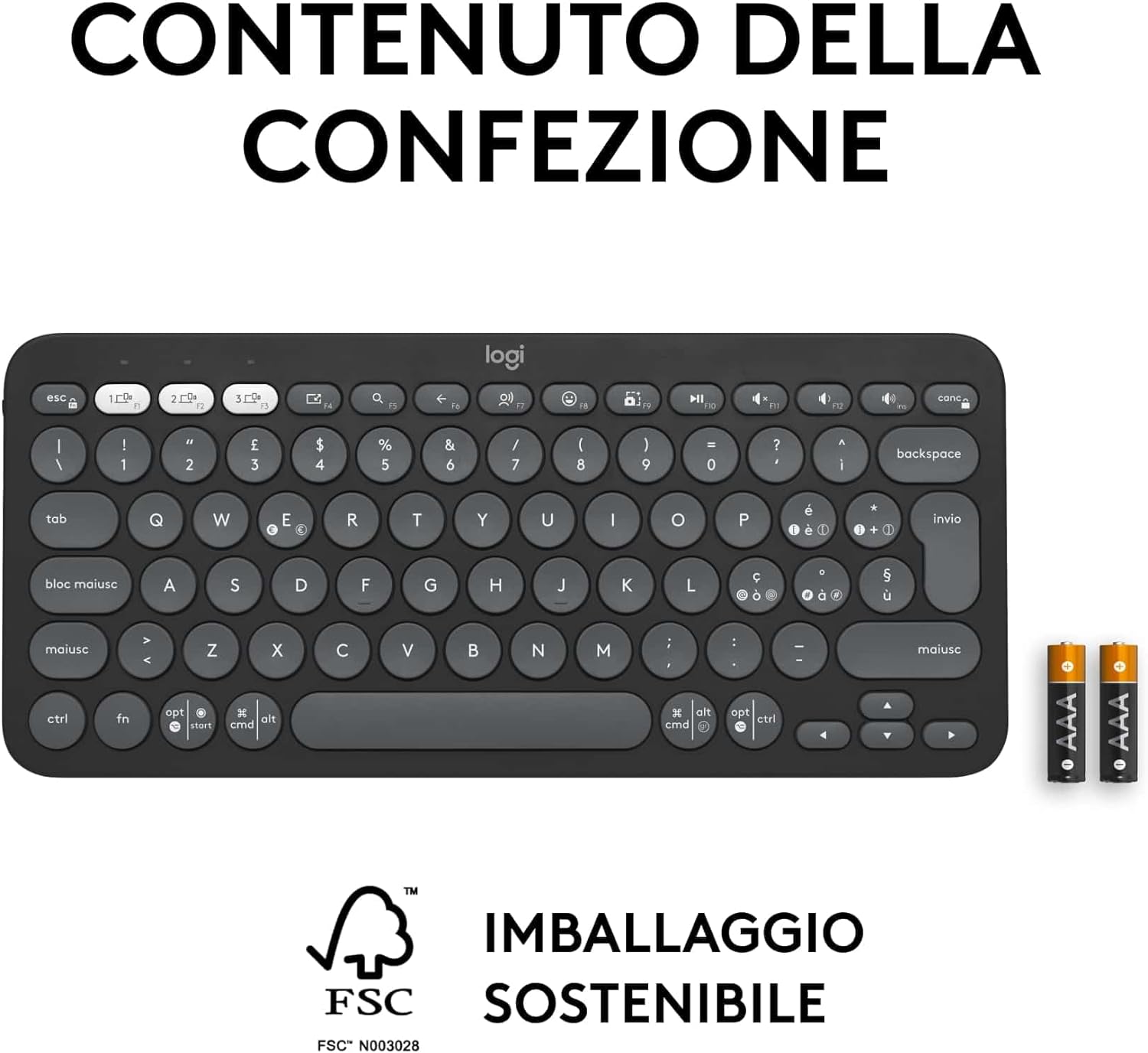 Logitech Pebble Keys 2 K380s, tastiera Bluetooth multidispositivo con tasti di scelta rapida personalizzabili, sottile e portatile, Easy-Switch per Windows, macOS, iPadOS, Android, ChromeOS