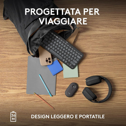 Logitech Pebble Keys 2 K380s, tastiera Bluetooth multidispositivo con tasti di scelta rapida personalizzabili, sottile e portatile, Easy-Switch per Windows, macOS, iPadOS, Android, ChromeOS