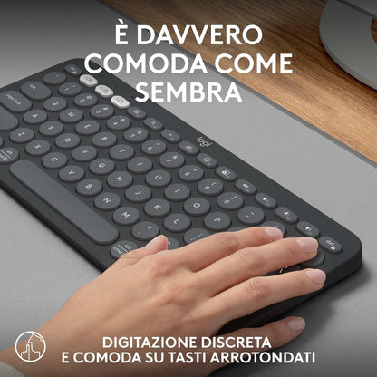 Logitech Pebble Keys 2 K380s, tastiera Bluetooth multidispositivo con tasti di scelta rapida personalizzabili, sottile e portatile, Easy-Switch per Windows, macOS, iPadOS, Android, ChromeOS