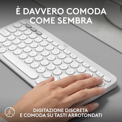 Logitech Pebble Keys 2 K380s, tastiera wireless Bluetooth multidispositivo con tasti di scelta rapida personalizzabili, Easy-Switch, Windows, macOS, iPadOS, Android, ChromeOS, italiano QWERTY