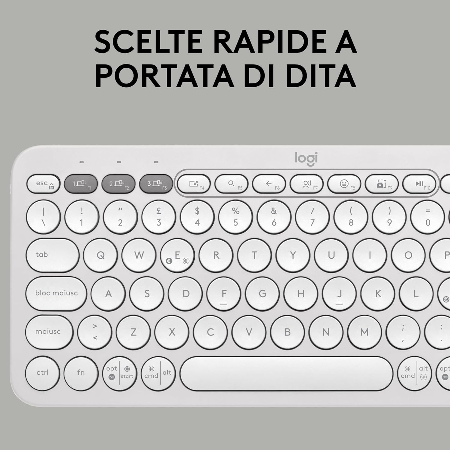 Logitech Pebble Keys 2 K380s, tastiera wireless Bluetooth multidispositivo con tasti di scelta rapida personalizzabili, Easy-Switch, Windows, macOS, iPadOS, Android, ChromeOS, italiano QWERTY