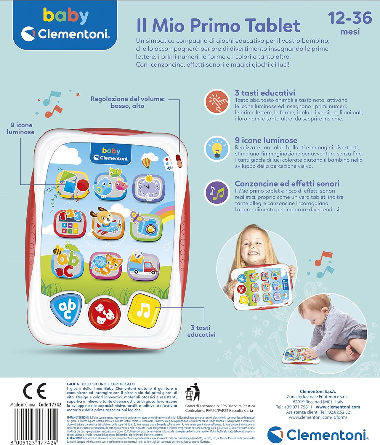 Clementoni-Il Mio Primo Educativo Parlante in Italiano, Gioco Bambino 1 Anno Interattivo, Tablet Giocattolo con Luci E Suoni, Insegna Numeri Lettere, Forme E Colori, Multicolore, 17742
