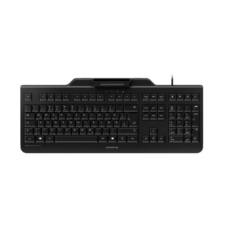 CHERRY SECURE BOARD 1.0, British layout, QWERTY keyboard, wired security keyboard with integrated reader for smart cards and cards/tags with RF/NFC interface