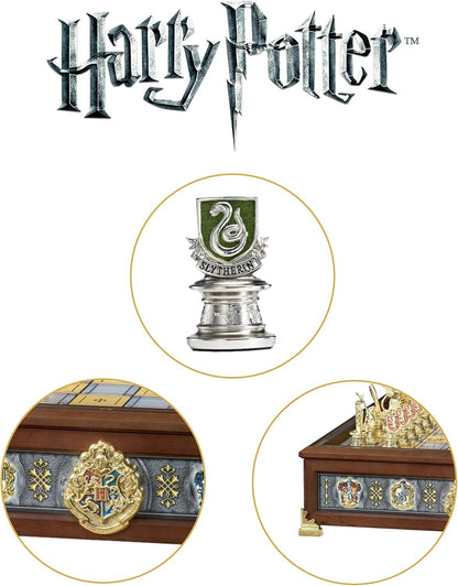 The Noble Collection Harry Potter Quidditch Chess Set Silver & Gold Plated - Hardwood Chess Board with 4 Hogwarts House Piece Sets - Officially Licensed Movie Props Gifts