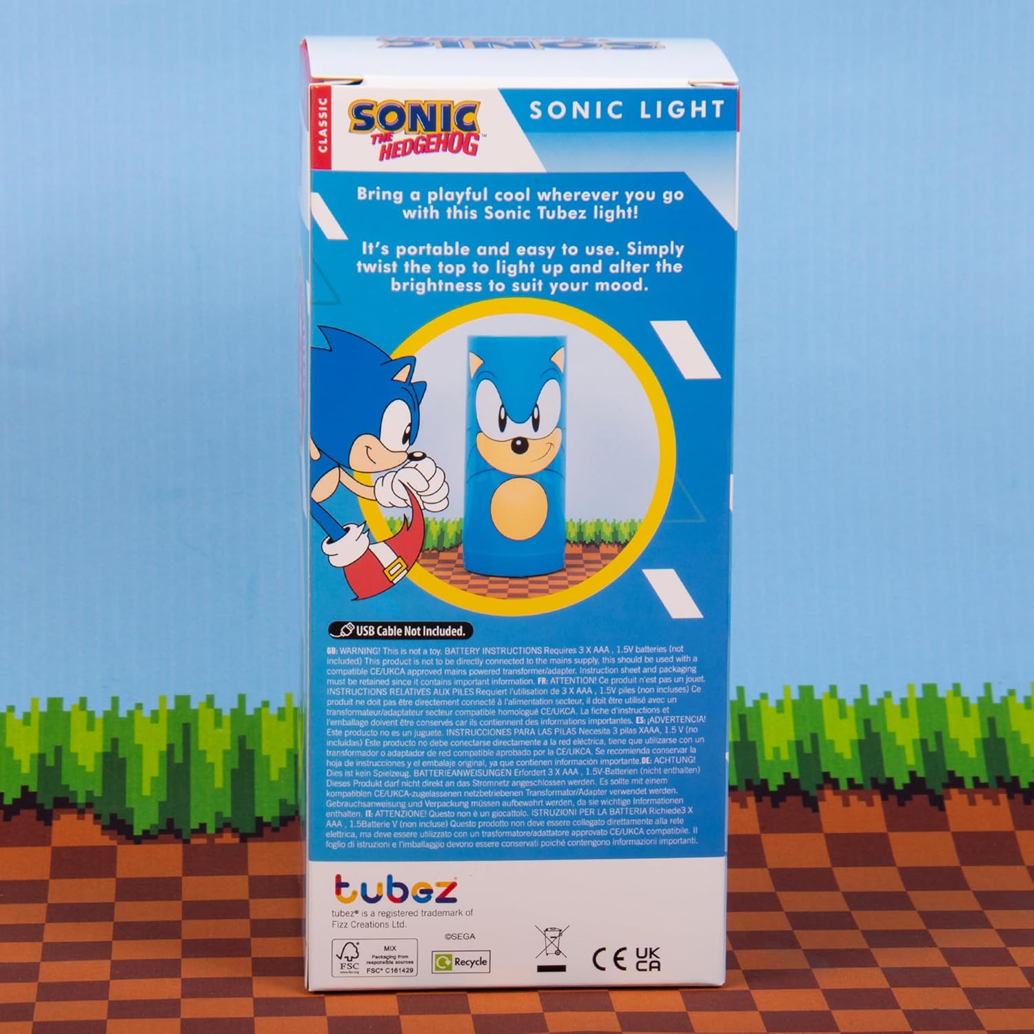 Fizz Creations Sonic The Hedgehog Tubez Night Light with Twist Top Adjustable Brightness. USB or Battery Powered. Officially Licensed Sonic The Hedgehog Merchandise. Great for Retro Games Fan.