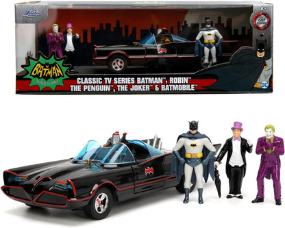 Jada - DC Batmobile 1966 Deluxe con cuatro figuras - Set de Alta Calidad de la Serie de TV Batman Clásico con Coche, Batman, Robin, Joker y Pingüino a Partir de 8 Años. (253215011)