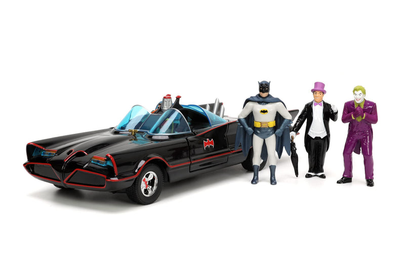 Jada - DC Batmobile 1966 Deluxe con cuatro figuras - Set de Alta Calidad de la Serie de TV Batman Clásico con Coche, Batman, Robin, Joker y Pingüino a Partir de 8 Años. (253215011)