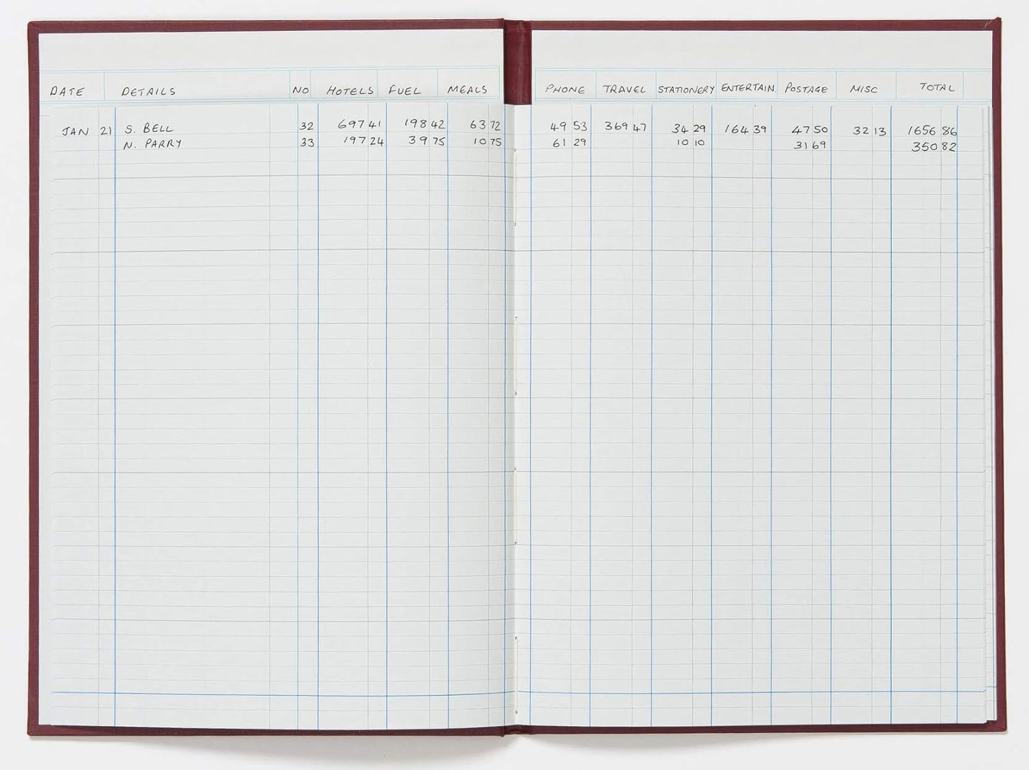 Exacompta - Ref 38/10Z - Guildhall - Headliner Case bound Hardback Account Book, 298 x 203mm, 10 Cash Column, 80 Pages, Tamper-Proof, Precision Ruled 95gsm Ledger Paper - Burgundy