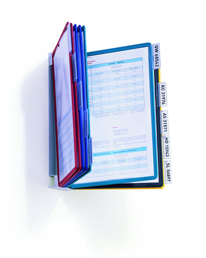 Durable VARIO Display Panel Wall Unit | 10 Panels and Tabs in Assorted Colours | Ideal for Storing and Display ing A4 Documents
