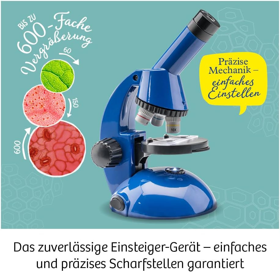 KOSMOS 616984 Explorer Microscope, Enlarge Preparations and Discover Natural Sciences, Experiment Box with Multilingual Instructions (DE, EN, FR, IT, ES, NL), from 8 Years, Mint Toy
