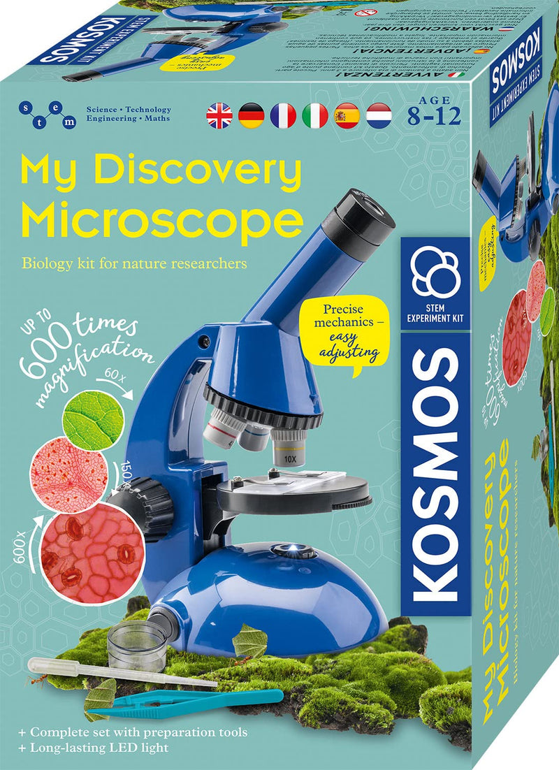 KOSMOS 616984 Explorer Microscope, Enlarge Preparations and Discover Natural Sciences, Experiment Box with Multilingual Instructions (DE, EN, FR, IT, ES, NL), from 8 Years, Mint Toy