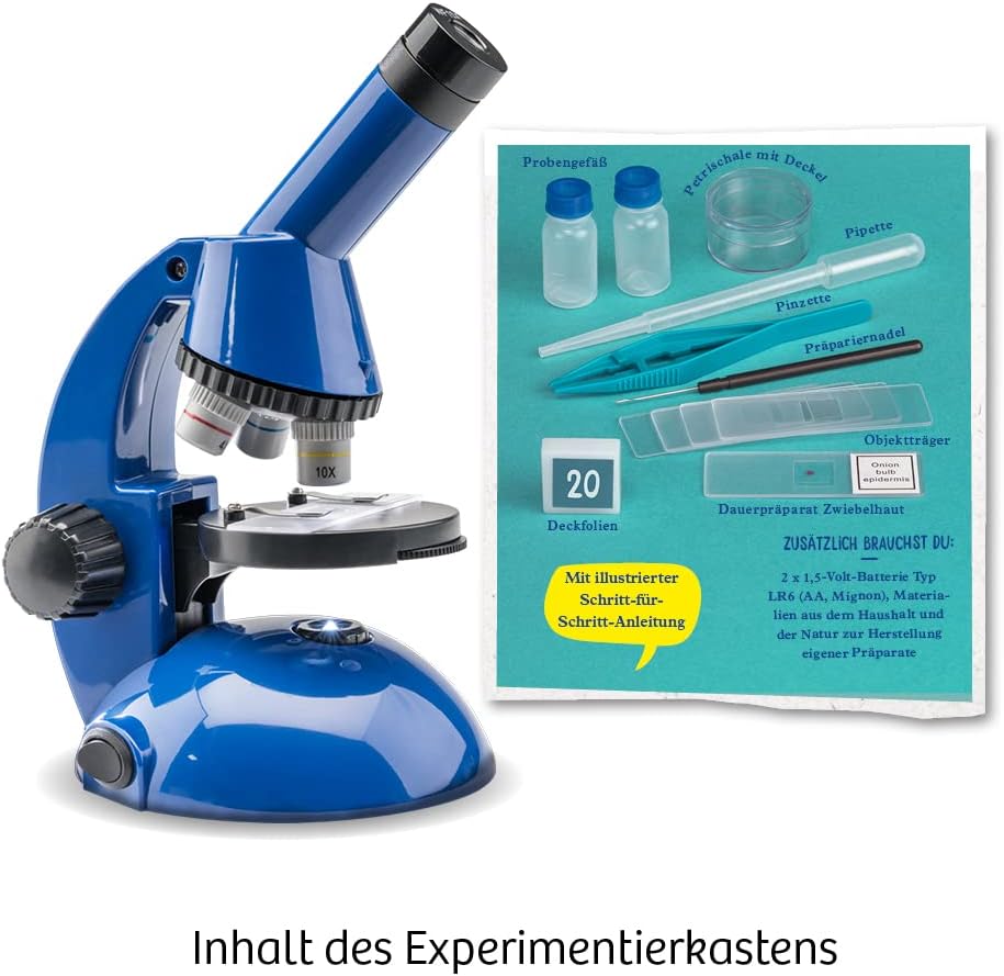 KOSMOS 616984 Explorer Microscope, Enlarge Preparations and Discover Natural Sciences, Experiment Box with Multilingual Instructions (DE, EN, FR, IT, ES, NL), from 8 Years, Mint Toy