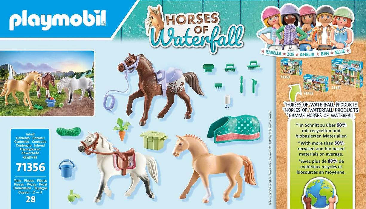 Playmobil 71356 Horses of Waterfall - Three Horses with Saddle, Horse Toy, Fun Imaginative Role-Play, PlaySets Suitable for Children Ages 4+