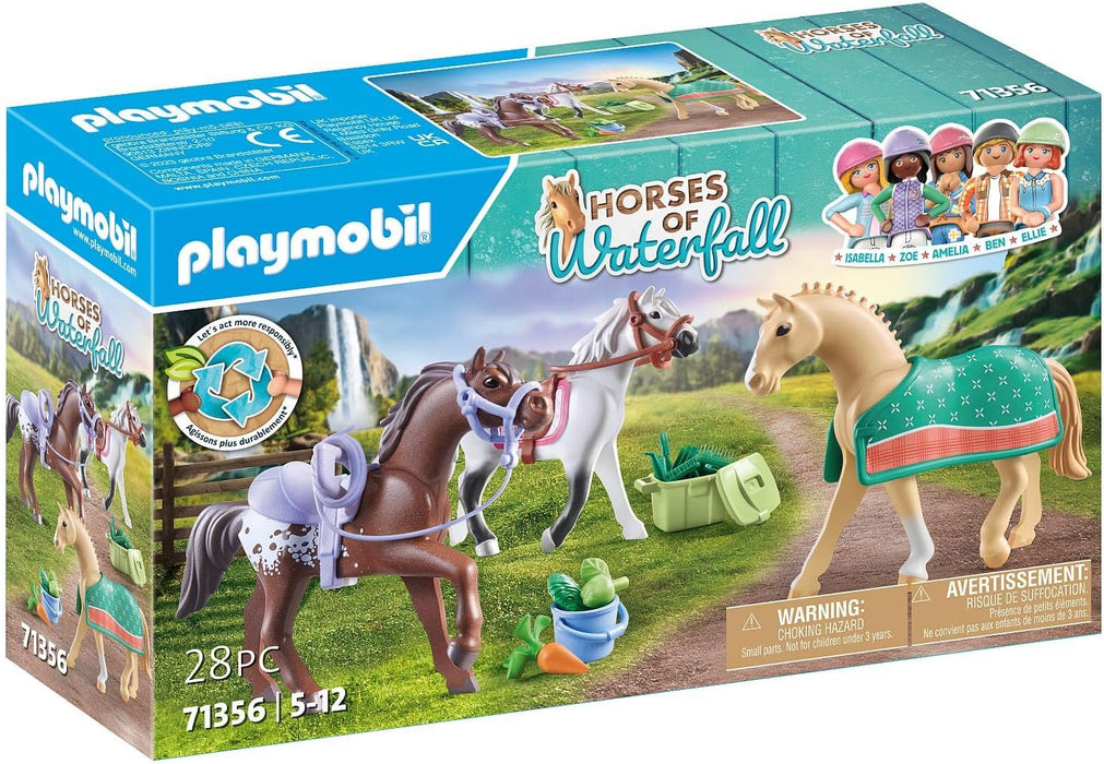 Playmobil 71356 Horses of Waterfall - Three Horses with Saddle, Horse Toy, Fun Imaginative Role-Play, PlaySets Suitable for Children Ages 4+