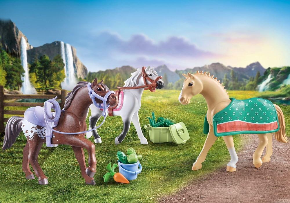 Playmobil 71356 Horses of Waterfall - Three Horses with Saddle, Horse Toy, Fun Imaginative Role-Play, PlaySets Suitable for Children Ages 4+