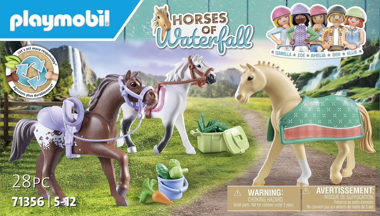 Playmobil 71356 Horses of Waterfall - Three Horses with Saddle, Horse Toy, Fun Imaginative Role-Play, PlaySets Suitable for Children Ages 4+