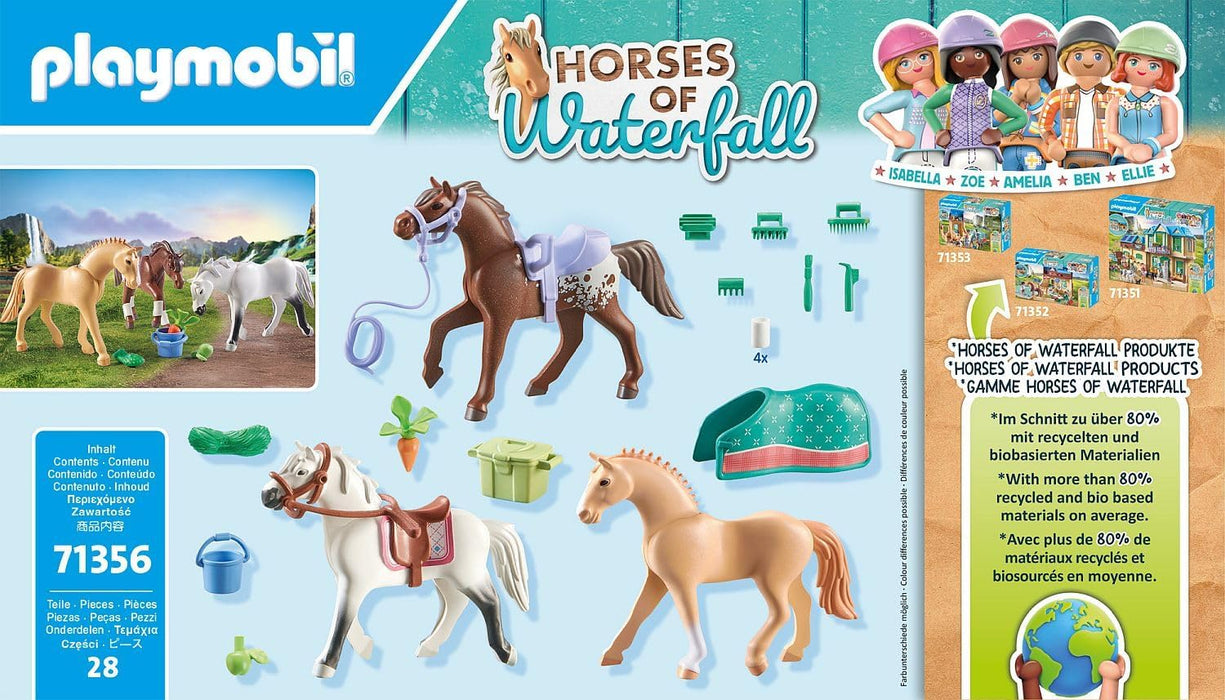 Playmobil 71356 Horses of Waterfall - Three Horses with Saddle, Horse Toy, Fun Imaginative Role-Play, PlaySets Suitable for Children Ages 4+