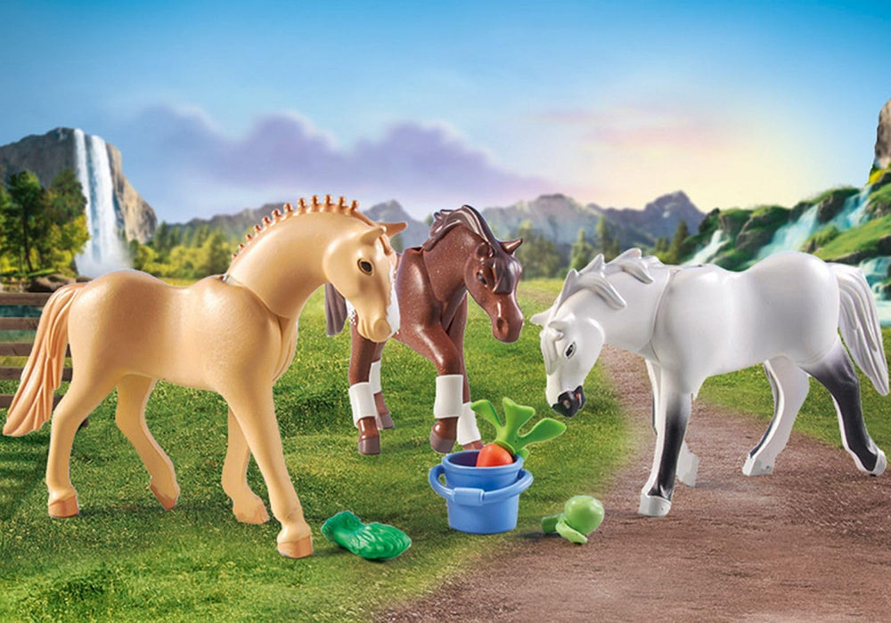Playmobil 71356 Horses of Waterfall - Three Horses with Saddle, Horse Toy, Fun Imaginative Role-Play, PlaySets Suitable for Children Ages 4+