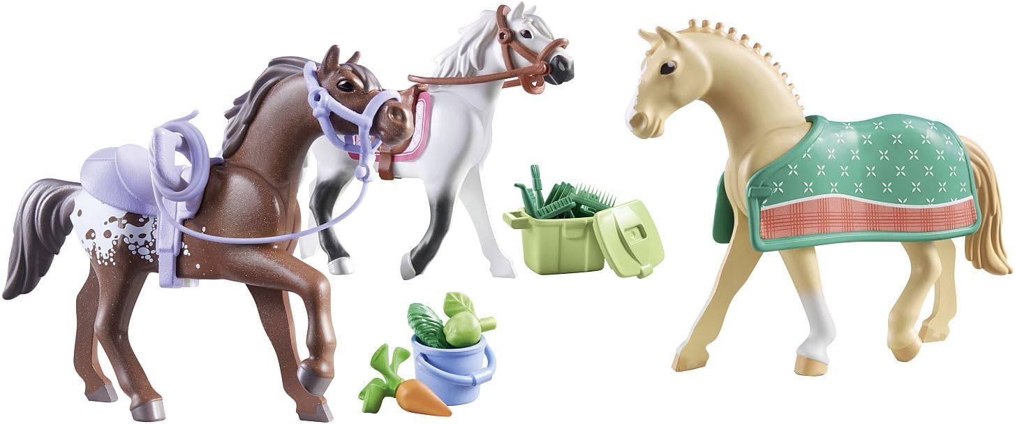 Playmobil 71356 Horses of Waterfall - Three Horses with Saddle, Horse Toy, Fun Imaginative Role-Play, PlaySets Suitable for Children Ages 4+