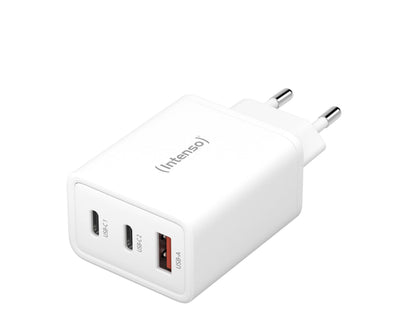 Intenso Power Adapter W65ACC, USB Power Supply with 1 USB-A and 2 USB-C Ports, Energy-Saving GaN Technology and 65 Watt, White