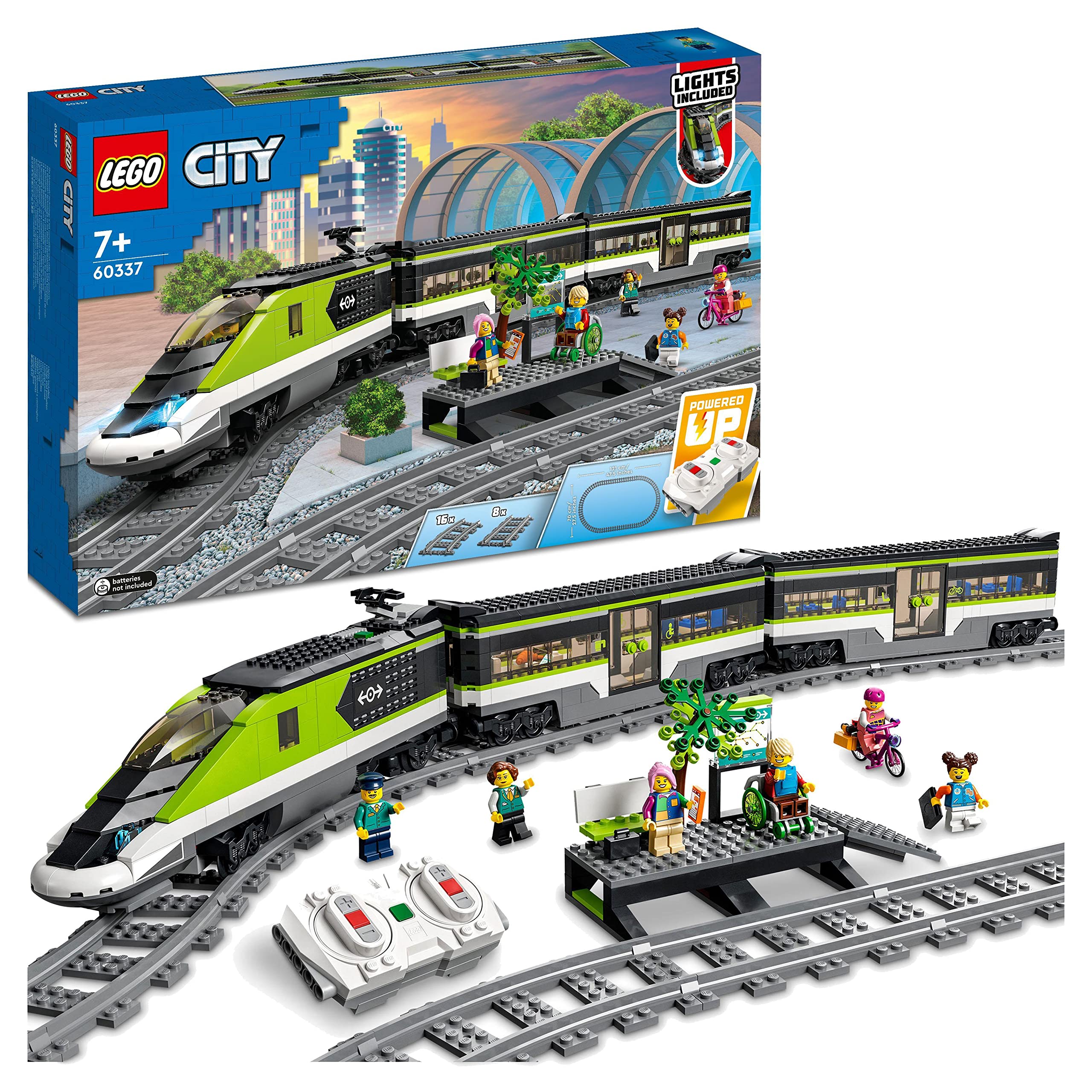 LEGO City Treno Passeggeri Espresso, Locomotiva Giocattolo Telecomandata con Luci Dimmerabili, Banchina, 6 Minifigure e Binari, Giochi per Bambini, Bambine, Ragazzi e Ragazze, Idee Regalo 60337
