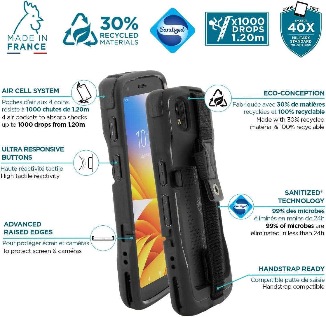 Funda para Zebra TC22 & TC27, Carcasa Reforzada para Ordenador Móvil Zebra con Banda de Agarre y Portalápiz