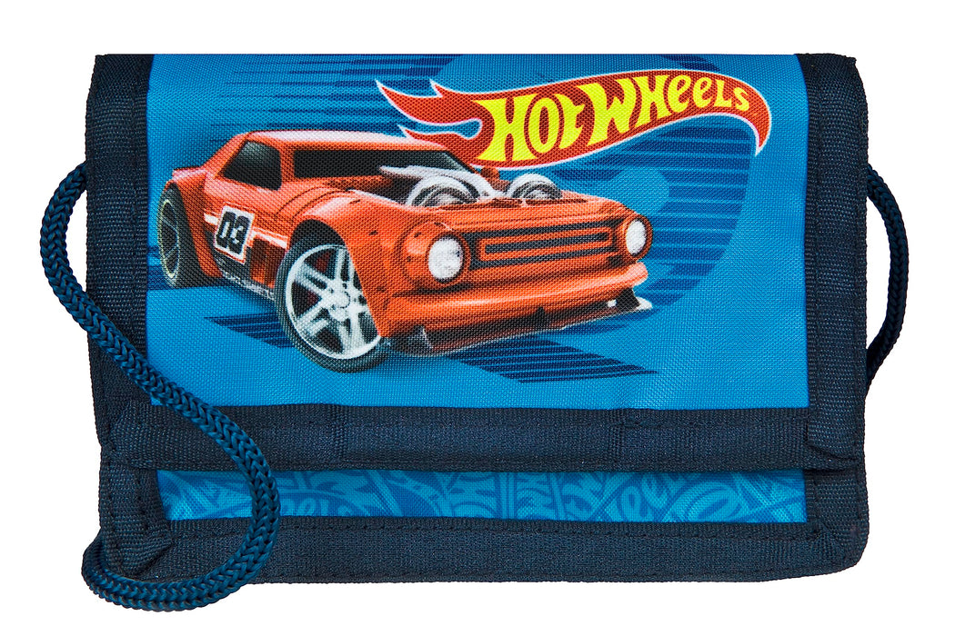 Undercover Geldbeutel und Brustbeutel, mit Klettverschluss und Reißverschluss, Portemonnaie Kordelband, Geldscheinfach und Münzfach für Kinder, Jungen und Mädchen, 8 x 13 x 5 cm, Motiv: Hot Wheels