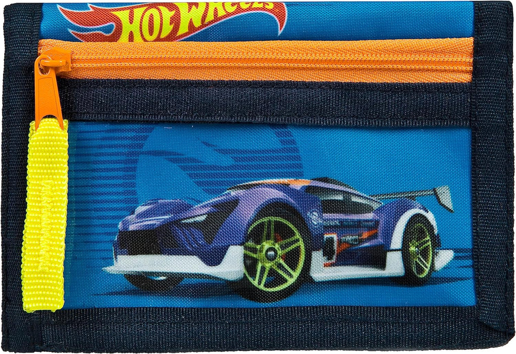 Undercover Geldbeutel und Brustbeutel, mit Klettverschluss und Reißverschluss, Portemonnaie Kordelband, Geldscheinfach und Münzfach für Kinder, Jungen und Mädchen, 8 x 13 x 5 cm, Motiv: Hot Wheels