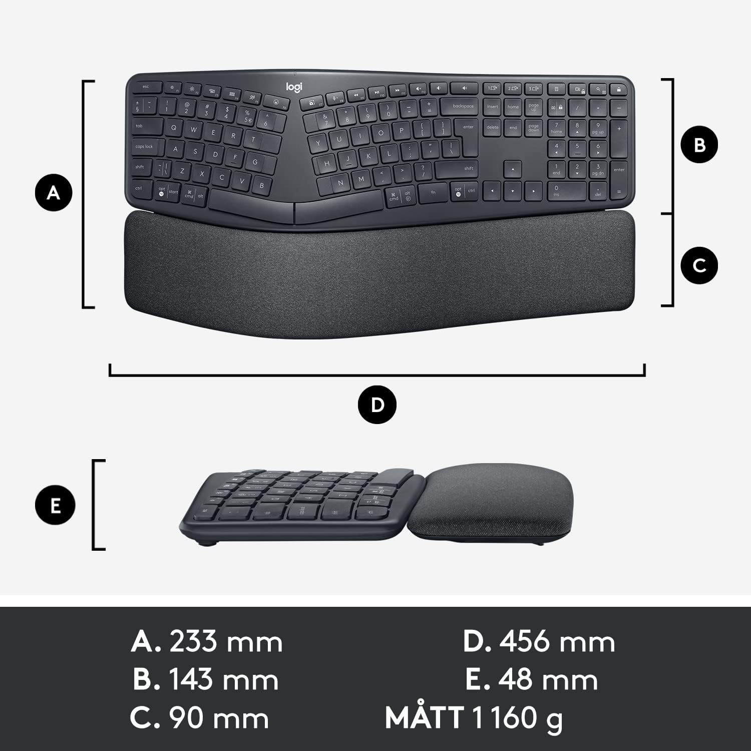 Logitech ERGO K860 Split Wireless Keyboard for Business, QWERTY US International Layout - Grey