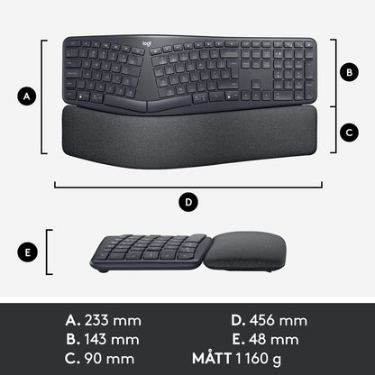 Logitech ERGO K860 Split Wireless Keyboard for Business, QWERTY US International Layout - Grey