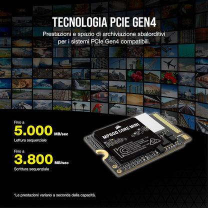 Corsair MP600 CORE MINI 1TB M.2 NVMe PCIe x4 Gen4 2 SSD – M.2 2230 – Up to 5,000MB/sec Sequential Read – High-Density QLC NAND – Great for Steam Deck, ASUS ROG Ally, Microsoft Surface Pro – Black
