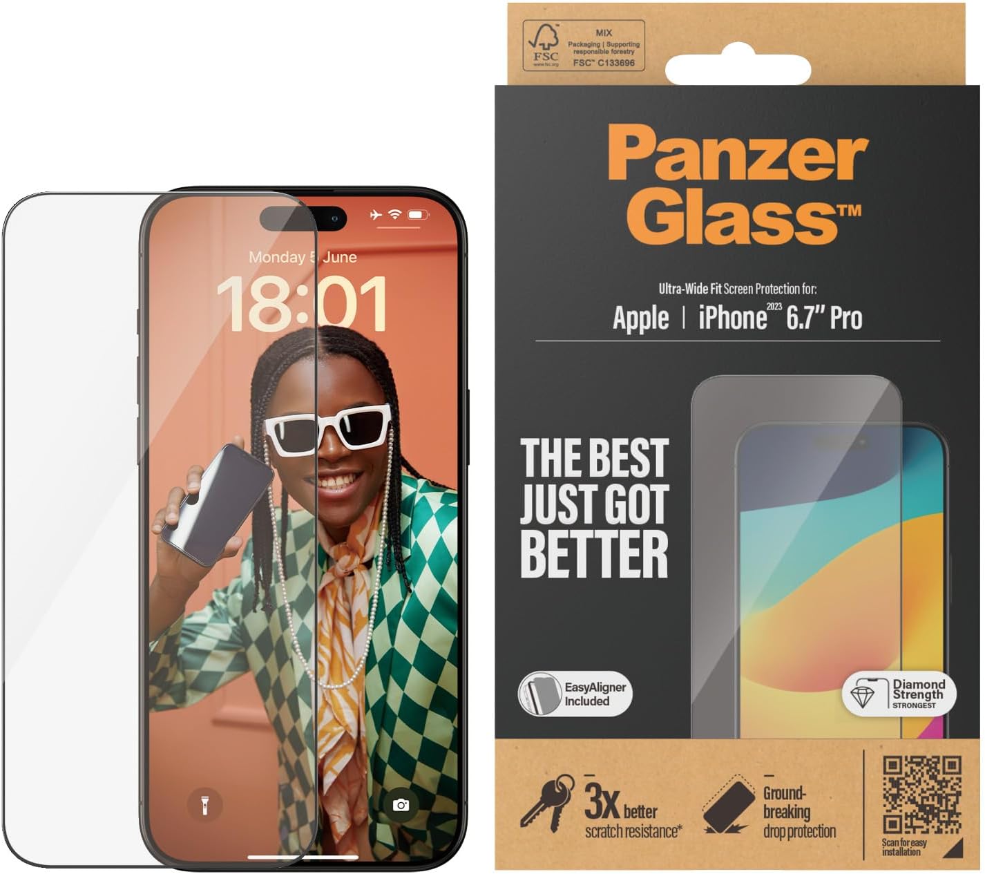 Panzerglass - Screen Protector Iphone 15 Pro Max - Ultra-Wide Fit W. Easyaligner