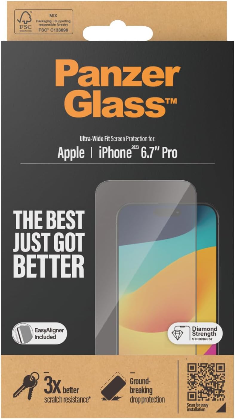 Panzerglass - Screen Protector Iphone 15 Pro Max - Ultra-Wide Fit W. Easyaligner