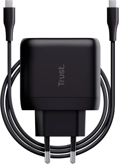 Trust Maxo Caricatore USB-C da 65W, 75% con Materiali Riciclati, Caricatore Rapido con Cavo USB-C da 2m, Adattatore di Alimentazione per iPhone, iPad, Samsung Galaxy, Smartphones, Tablets