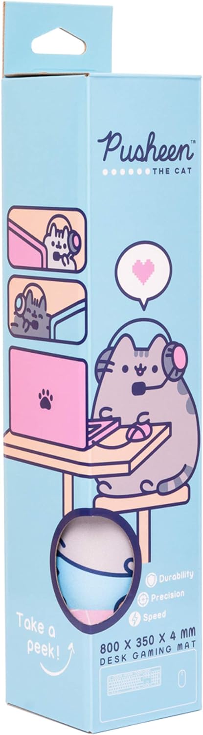 Grupo Erik Pusheen Rose Collection XXL Mouse Mat Desk Pad 31.5 x 13.78 Inch Non-Slip Rubber Base, Gaming, Keyboard Mouse Mat - Pusheen Gifts - Pink Mouse Mat - Pink Mouse Pad - Pink Gaming