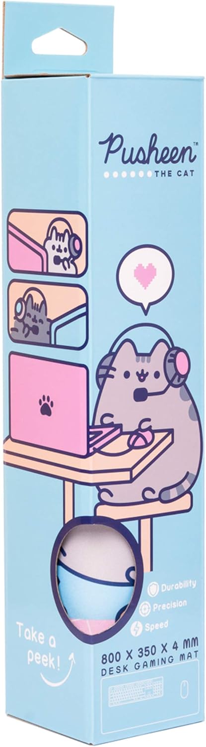 Grupo Erik Pusheen Rose Collection XXL Mouse Mat Desk Pad 31.5 x 13.78 Inch Non-Slip Rubber Base, Gaming, Keyboard Mouse Mat - Pusheen Gifts - Pink Mouse Mat - Pink Mouse Pad - Pink Gaming