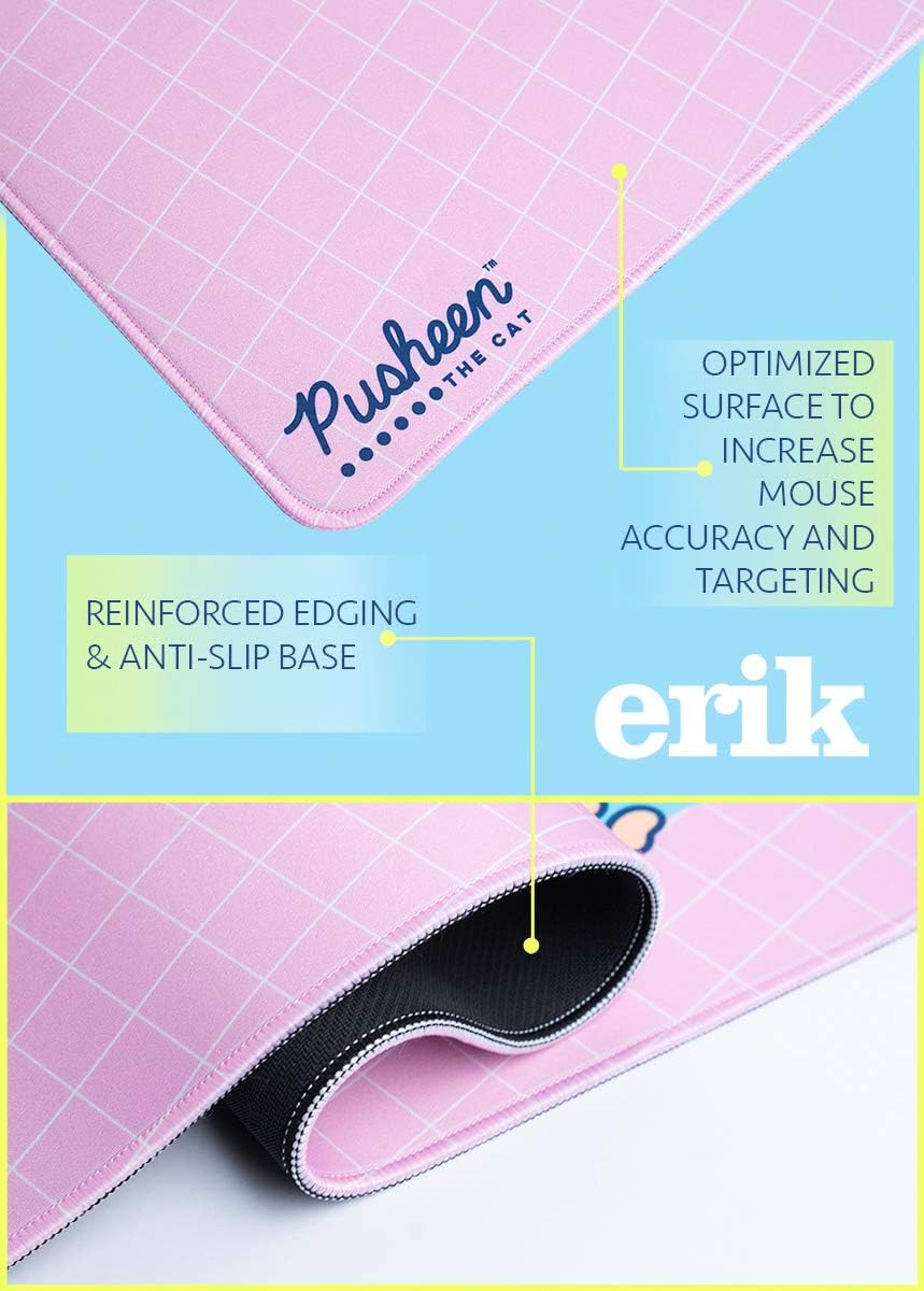 Grupo Erik Pusheen Rose Collection XXL Mouse Mat Desk Pad 31.5 x 13.78 Inch Non-Slip Rubber Base, Gaming, Keyboard Mouse Mat - Pusheen Gifts - Pink Mouse Mat - Pink Mouse Pad - Pink Gaming