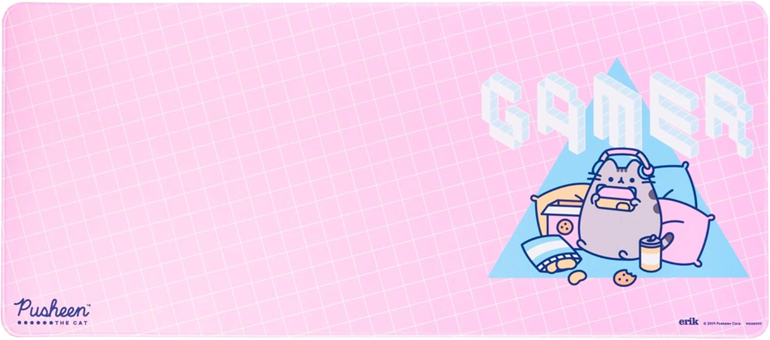 Grupo Erik Pusheen Rose Collection XXL Mouse Mat Desk Pad 31.5 x 13.78 Inch Non-Slip Rubber Base, Gaming, Keyboard Mouse Mat - Pusheen Gifts - Pink Mouse Mat - Pink Mouse Pad - Pink Gaming