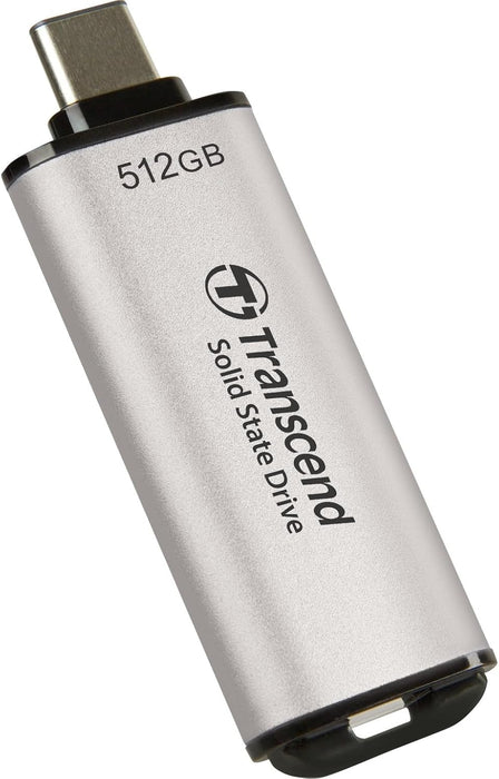 Transcend TS512GESD310S Portable SSD, 512 GB, High Speed, Up to 1050 MB/s, Ultra Small, Lightweight 0.4 oz (11 g), Supports Type-A/Type-C PS4/PS5, Tested to Work with USB 10Gbps, Silver