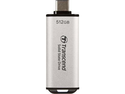 Transcend TS512GESD310S Portable SSD, 512 GB, High Speed, Up to 1050 MB/s, Ultra Small, Lightweight 0.4 oz (11 g), Supports Type-A/Type-C PS4/PS5, Tested to Work with USB 10Gbps, Silver
