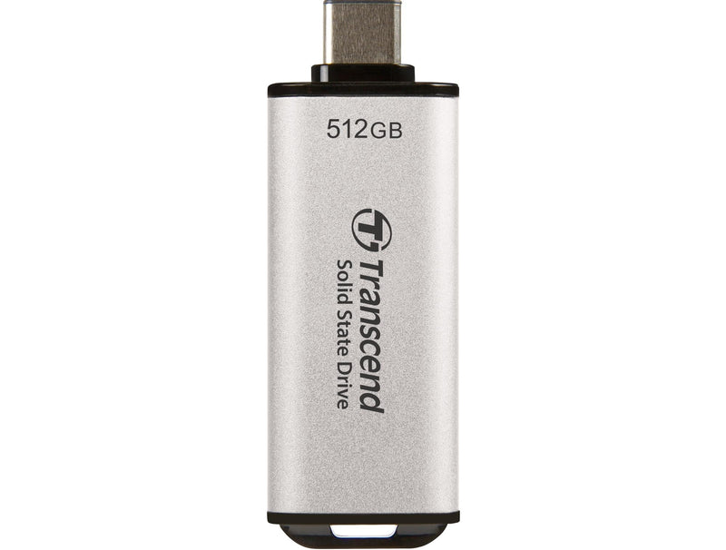 Transcend TS512GESD310S Portable SSD, 512 GB, High Speed, Up to 1050 MB/s, Ultra Small, Lightweight 0.4 oz (11 g), Supports Type-A/Type-C PS4/PS5, Tested to Work with USB 10Gbps, Silver