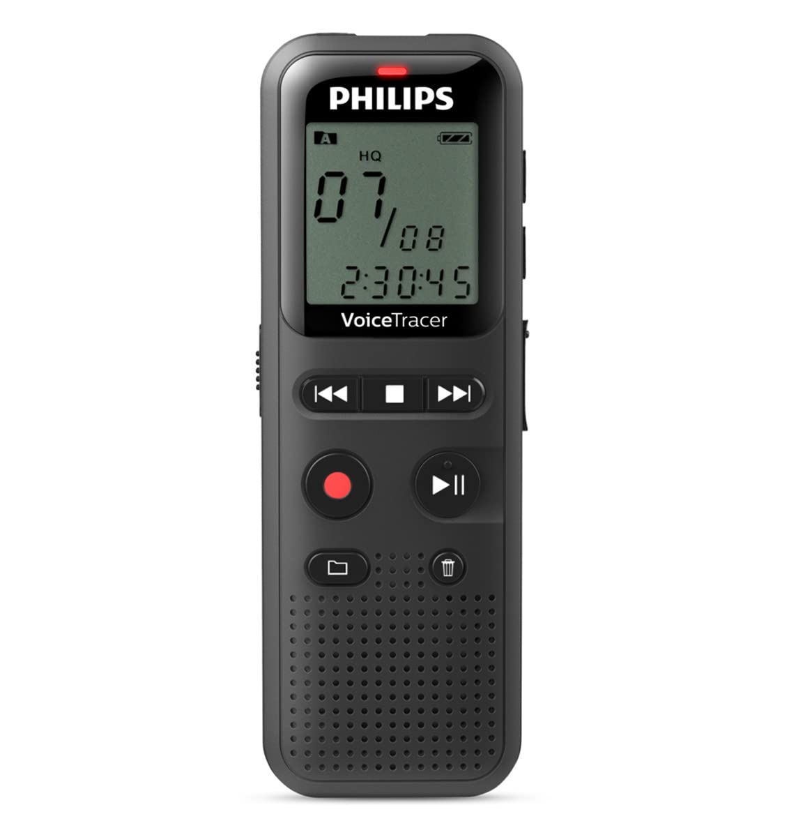 Philips VoiceTracer DVT1160 Audio Recorder - Voice Activation Function, Mono WAV/ADPCM, 8GB, One Touch Operation, USB PC Connection, Black