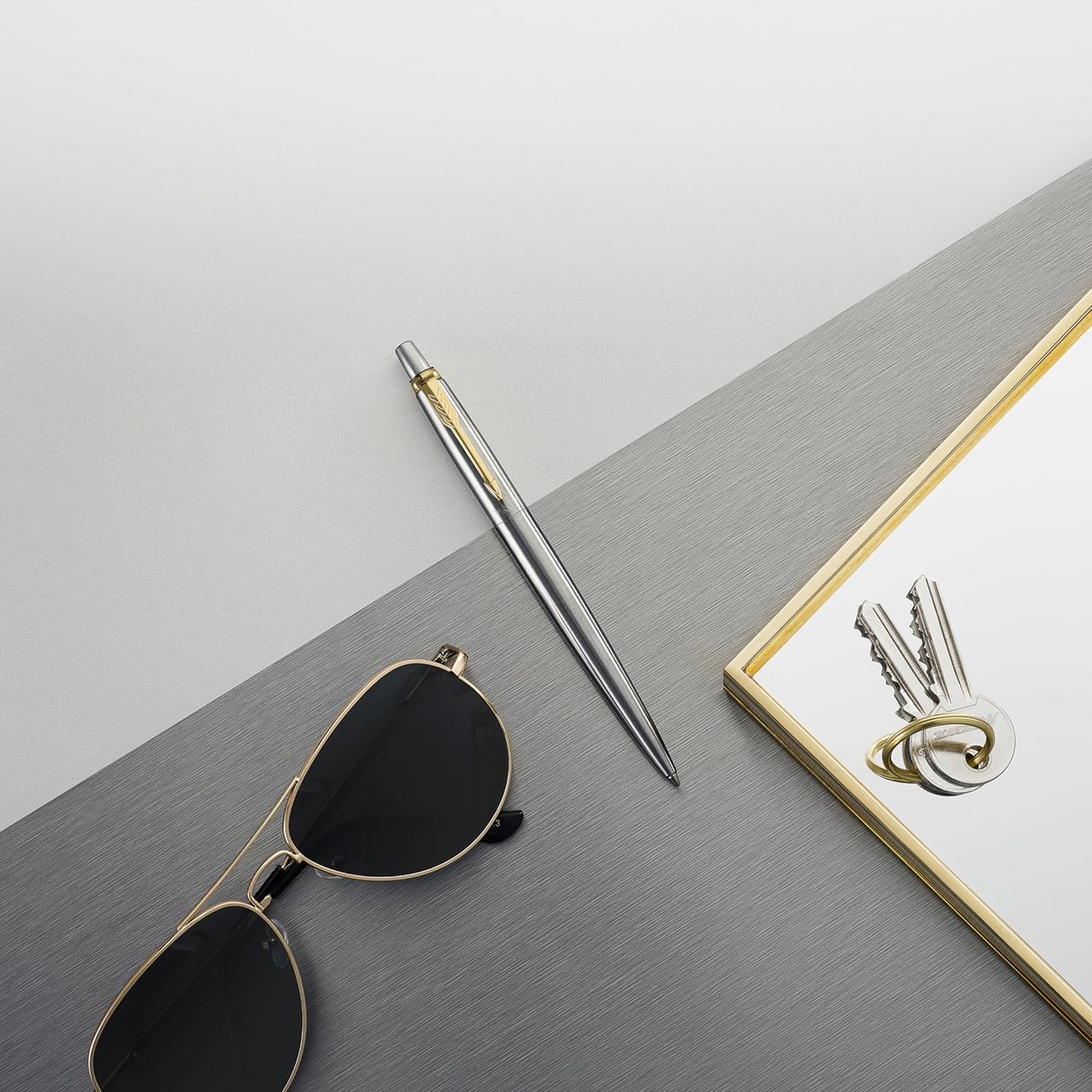 Parker Jotter Duo Gift Set with Ballpoint Pen & Fountain Pen, Stainless Steel with Gold Trim, Blue Ink Refill & Cartridges, Gift Box