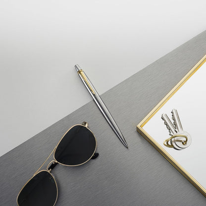 Parker Jotter Duo Gift Set with Ballpoint Pen & Fountain Pen, Stainless Steel with Gold Trim, Blue Ink Refill & Cartridges, Gift Box