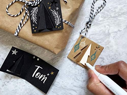 PILOT PINTOR DIY-Set Geschenkanhänger für Weihnachten – Bastel-Set mit 4x Kreativmarker und 10 individuell gestaltbaren Pappanhängern zum Falten, weihnachtliche Tannenbaum-Designs