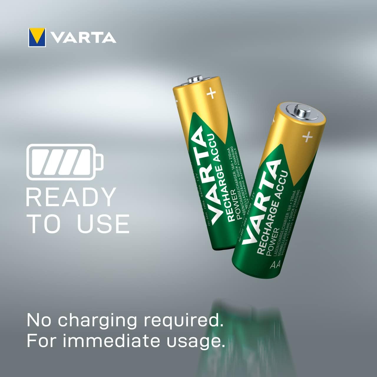 VARTA 1213 Recharge Accu Power, Ready-To-use pre-charged AA Mignon NiMH rechargeable battery (2-pack, 2100 mAh) - without memory effect AA, 2100 mAh Single 2 Count (Pack of 1