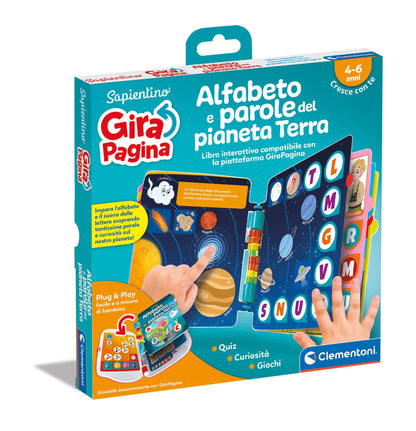 Clementoni - 16647 - Sapientino - Girapagina, The Alphabet of Planet Earth - Educational and Interactive Book to Stimulate Interest in Reading, for Children from 4 Years (Italian Game