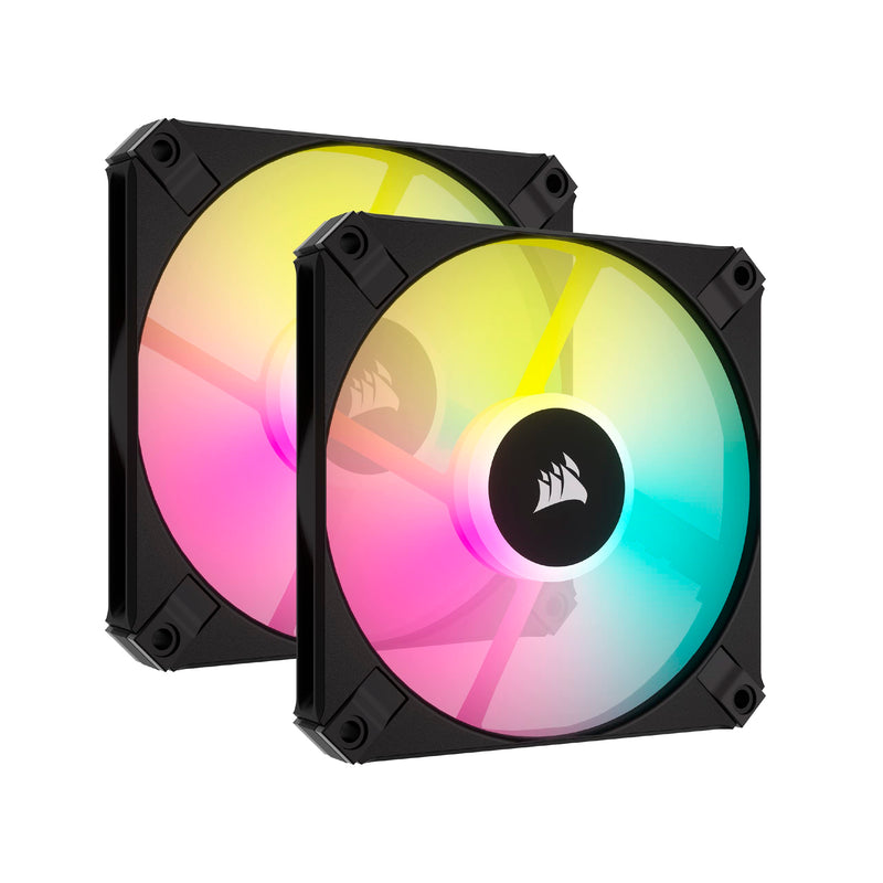 Corsair AF120 RGB SLIM, 120mm PWM Fluid Dynamic Bearing Fan Kit - Thin Profile for Small-Form Cases - Low-Noise - Up to 2000 RPM - 8 Addressable RGB LEDs - Dual Pack with Lighting Node CORE - Black AF RGB SLIM Dual (120mm) Black