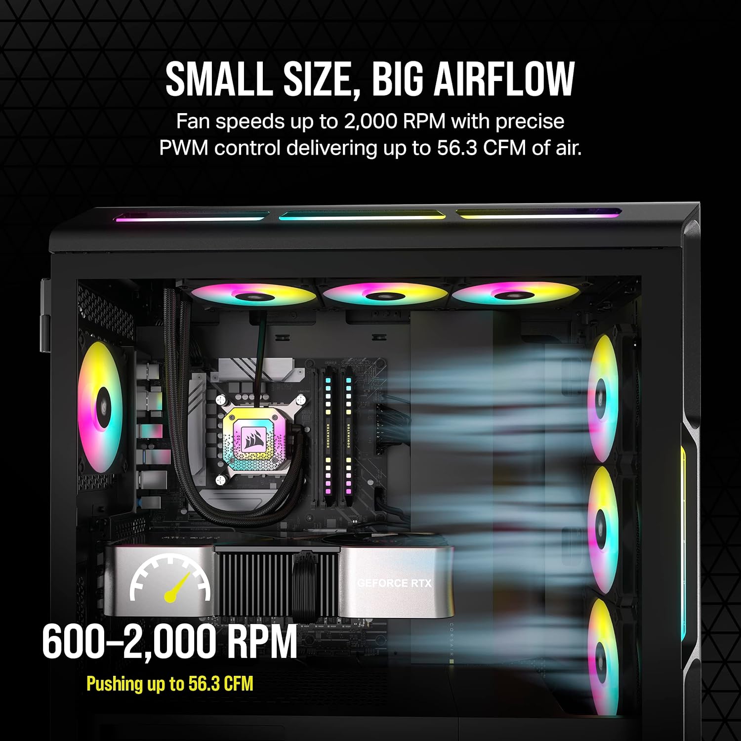 Corsair AF120 RGB SLIM, 120mm PWM Fluid Dynamic Bearing Fan Kit - Thin Profile for Small-Form Cases - Low-Noise - Up to 2000 RPM - 8 Addressable RGB LEDs - Dual Pack with Lighting Node CORE - Black AF RGB SLIM Dual (120mm) Black