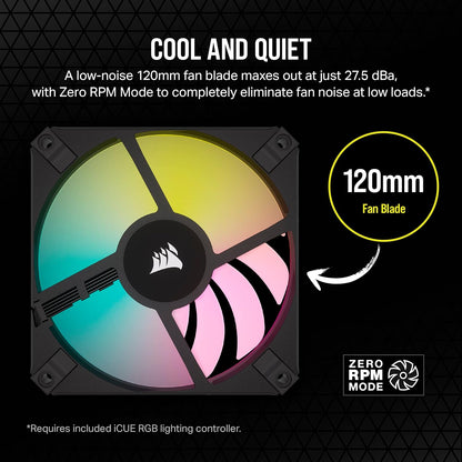Corsair AF120 RGB SLIM, 120mm PWM Fluid Dynamic Bearing Fan Kit - Thin Profile for Small-Form Cases - Low-Noise - Up to 2000 RPM - 8 Addressable RGB LEDs - Dual Pack with Lighting Node CORE - Black AF RGB SLIM Dual (120mm) Black